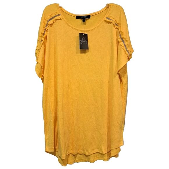 Plus Size Louise Paris Women's Top Yellow Gemstones Shoulder Ruffle NWT size 1X - Picture 1 of 10